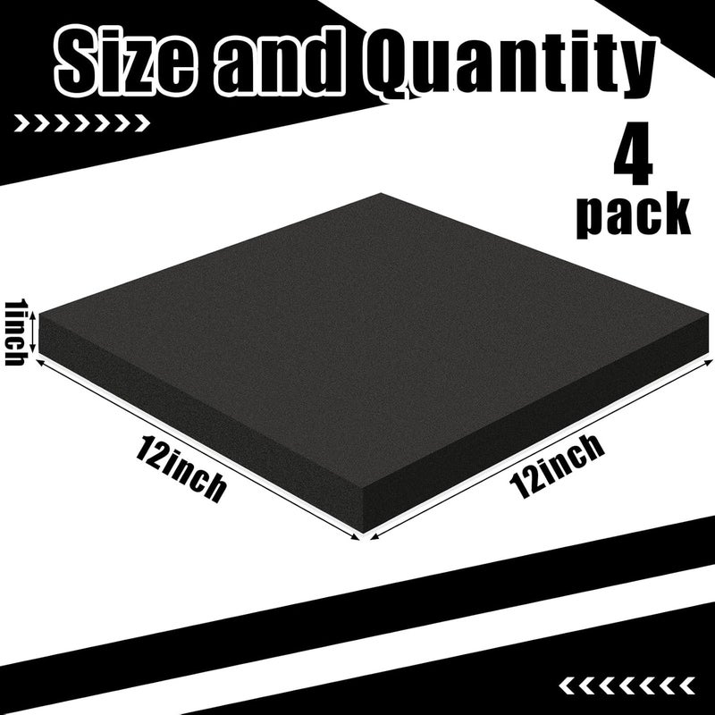 Joyfolk 4 Pcs 1" Thick Foam Padding Sheet with Adhesive Backing 12 Inch x 12 Inch Self Stick Neoprene Insulation Foam Sheet Black for Furniture Cars Speakers - Image 2